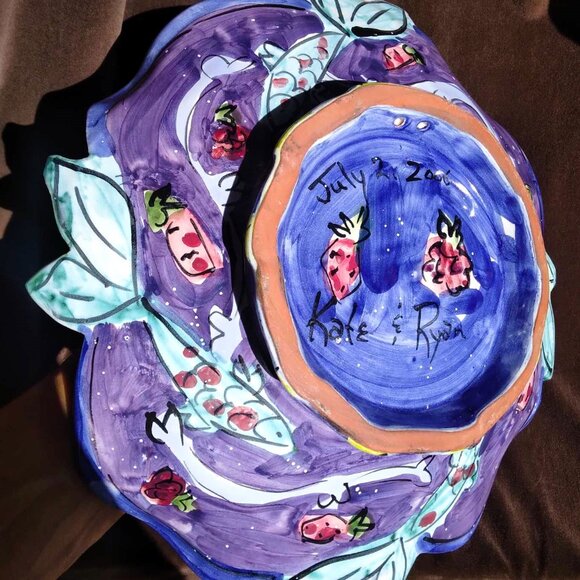 Whimsical Hand Painted Swimming Fish Ceramic Pedestal Dish by Kate & Ryan - Picture 8 of 8